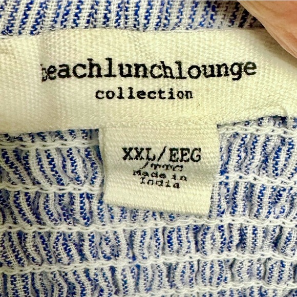 BEACH LUNCH LOUNGE Blue & White Pinstriped Linen Blend Tiered Midi Dress, Sz XXL - Picture 8 of 11